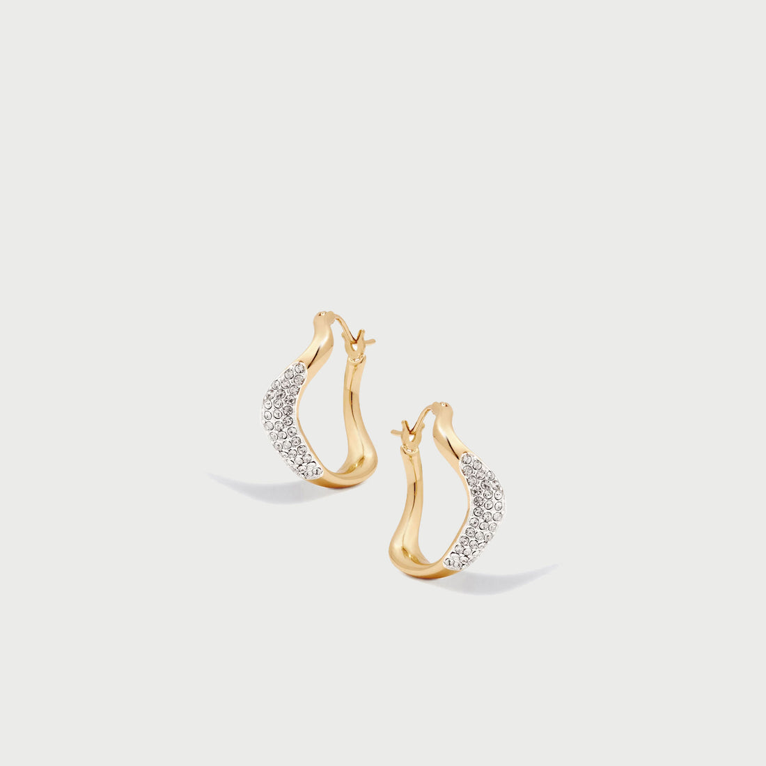 Curved Mini Pave Hoop Earrings in Gold