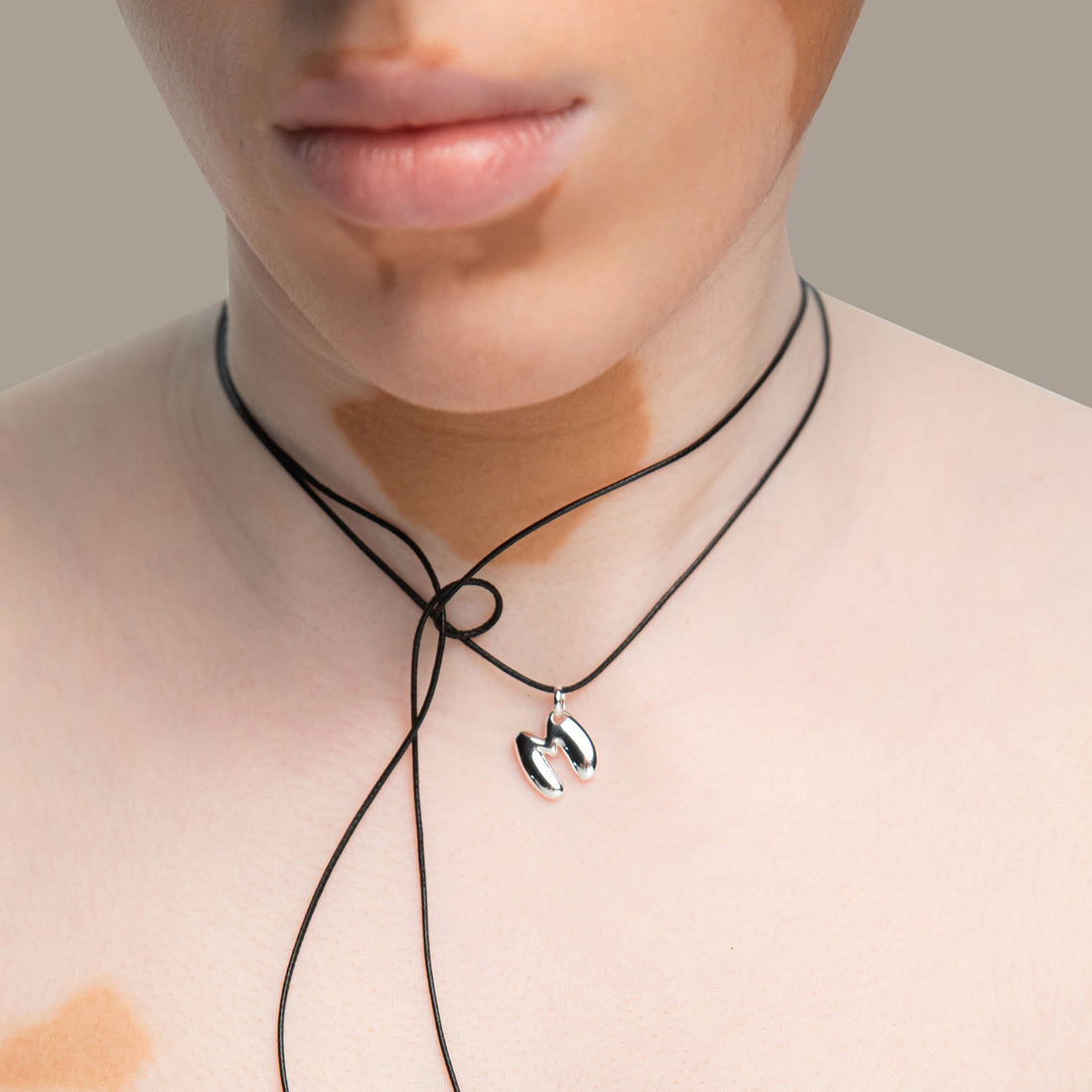 Initial M Cord String Necklace in Silver