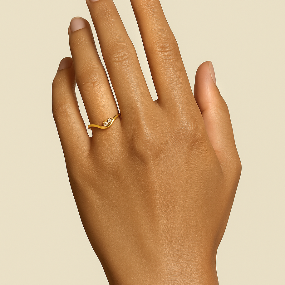 14ct Yellow Gold Wave Diamond Ring