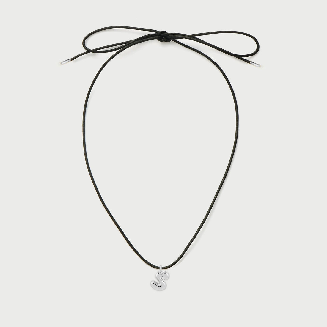 Initial S Cord String Necklace in Silver