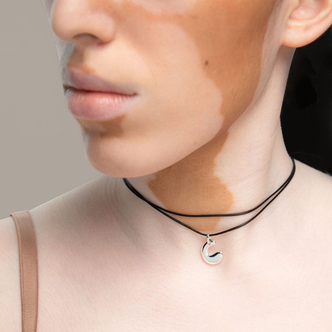 Initial C Cord String Necklace in Silver