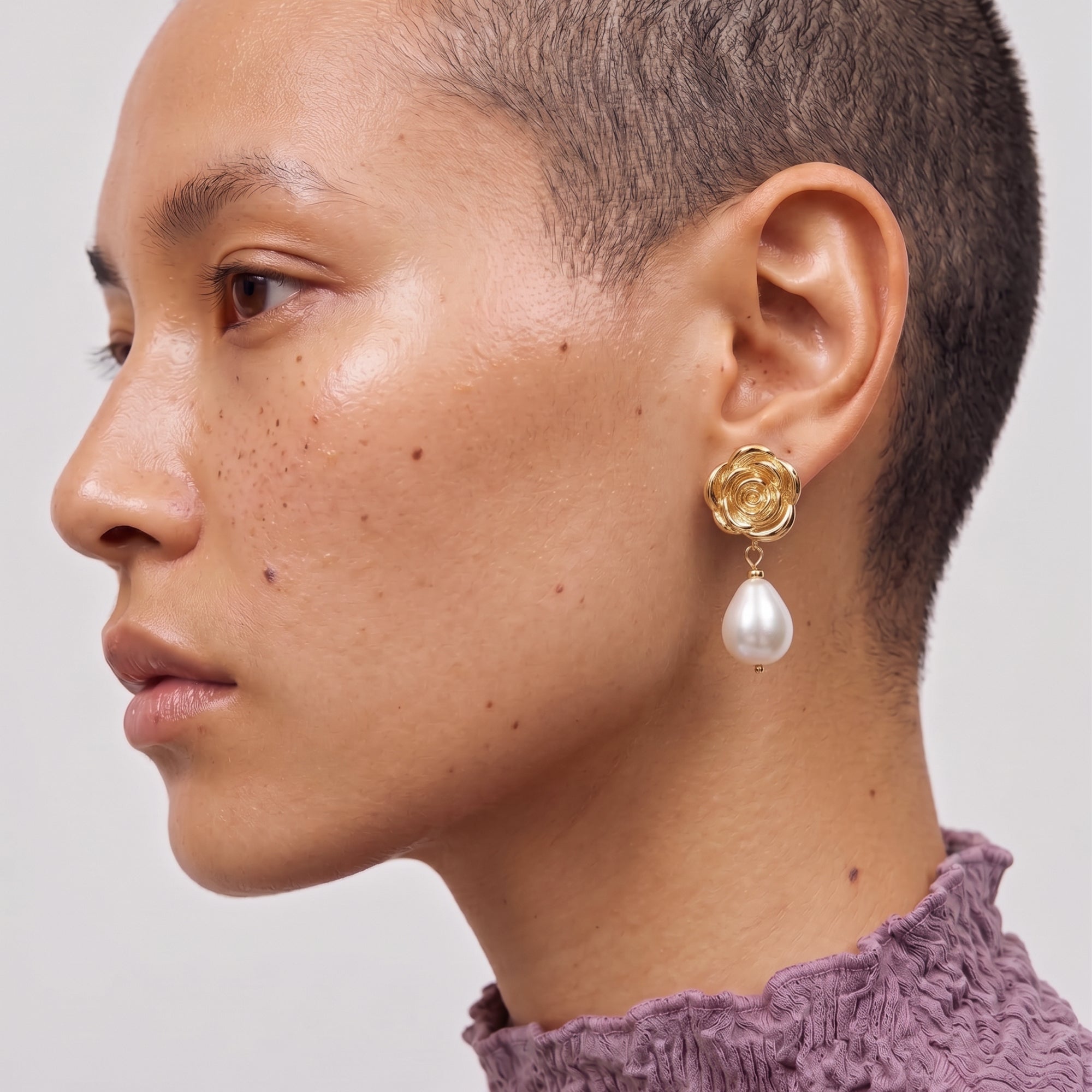 ROSE PEARL DROP EARRINGS IN GOLD & PEARLS