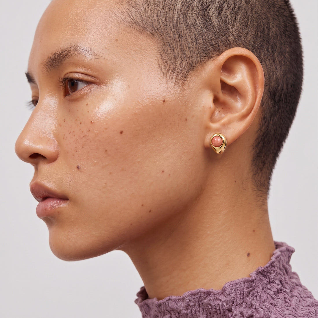 Petra Mini Studs In Gold & Rose Quartz