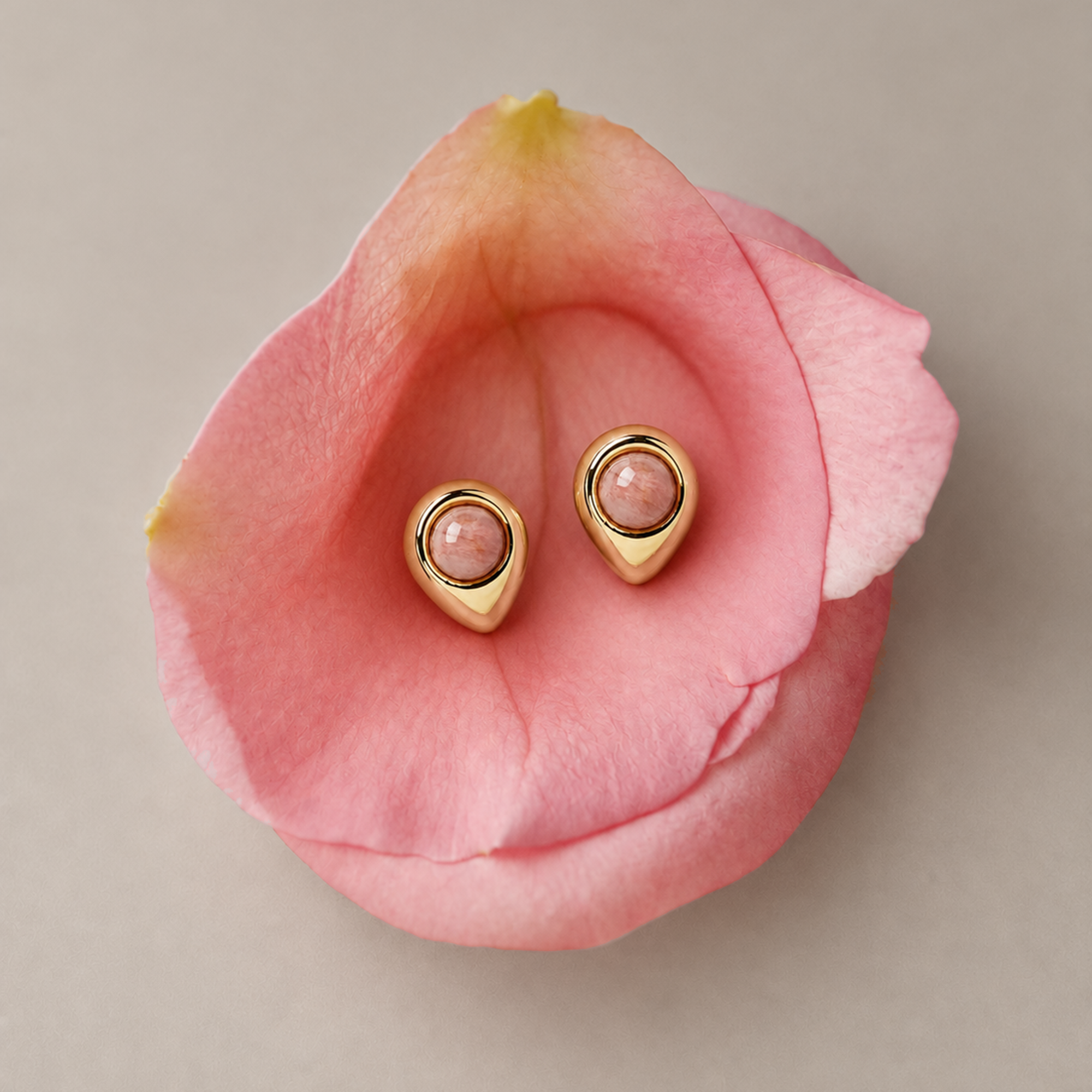 Petra Mini Studs In Gold & Rose Quartz