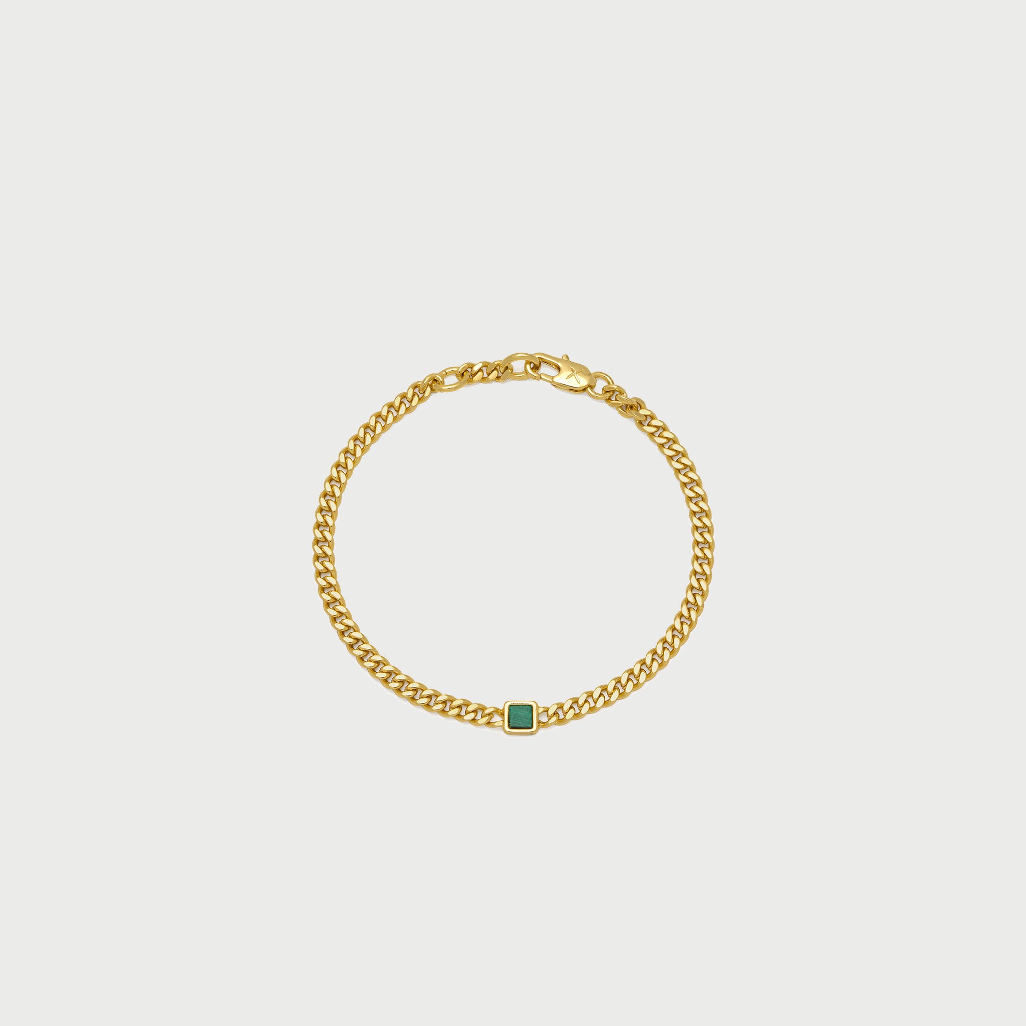 Malachite Stone Curb Chain Bracelet in Gold with Green Stone