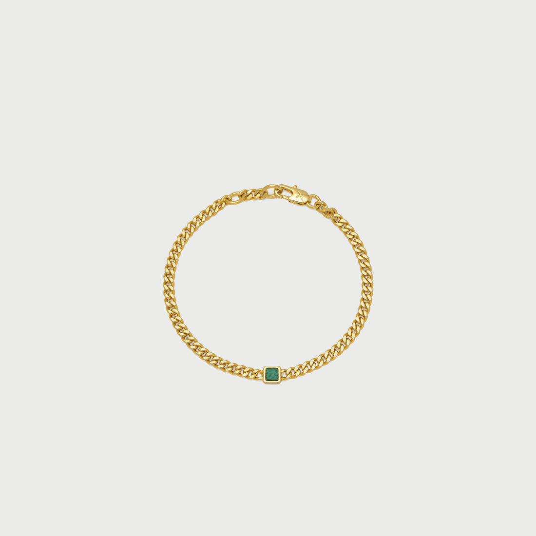 Malachite Stone Curb Chain Bracelet in Gold with Green Stone