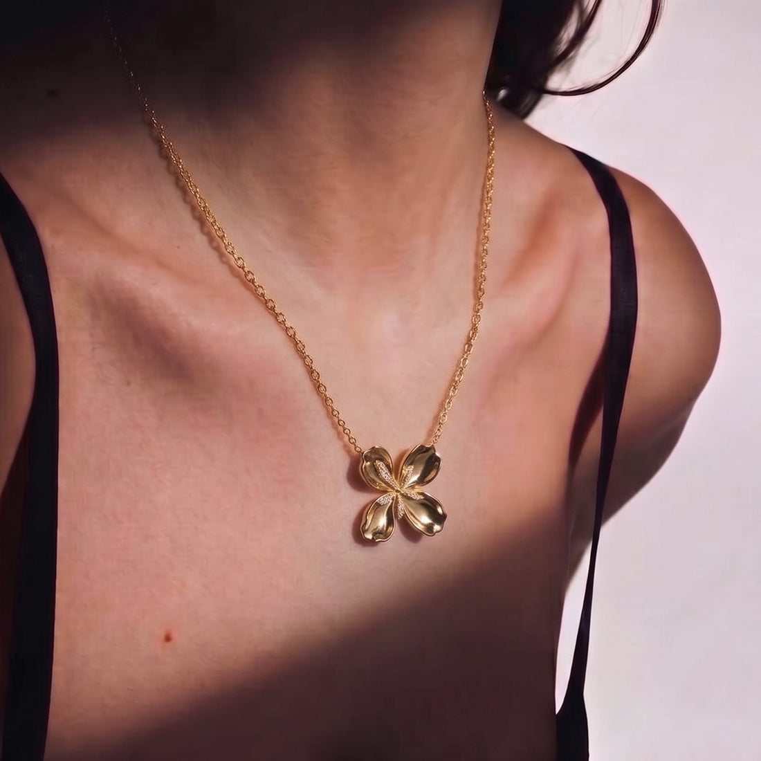 Lolini Pearl Flower Pendant Necklace In Gold & Crystals