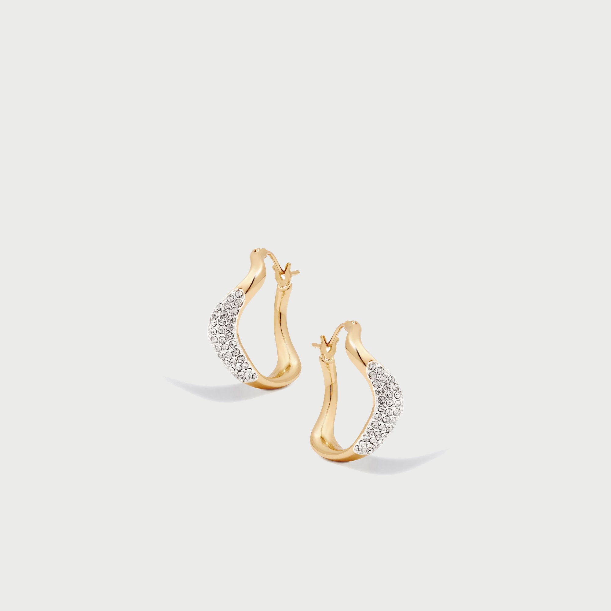 Curved Mini Pave Hoop Earrings in Gold