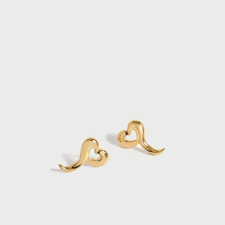 Love Heart Stud Earrings in Gold