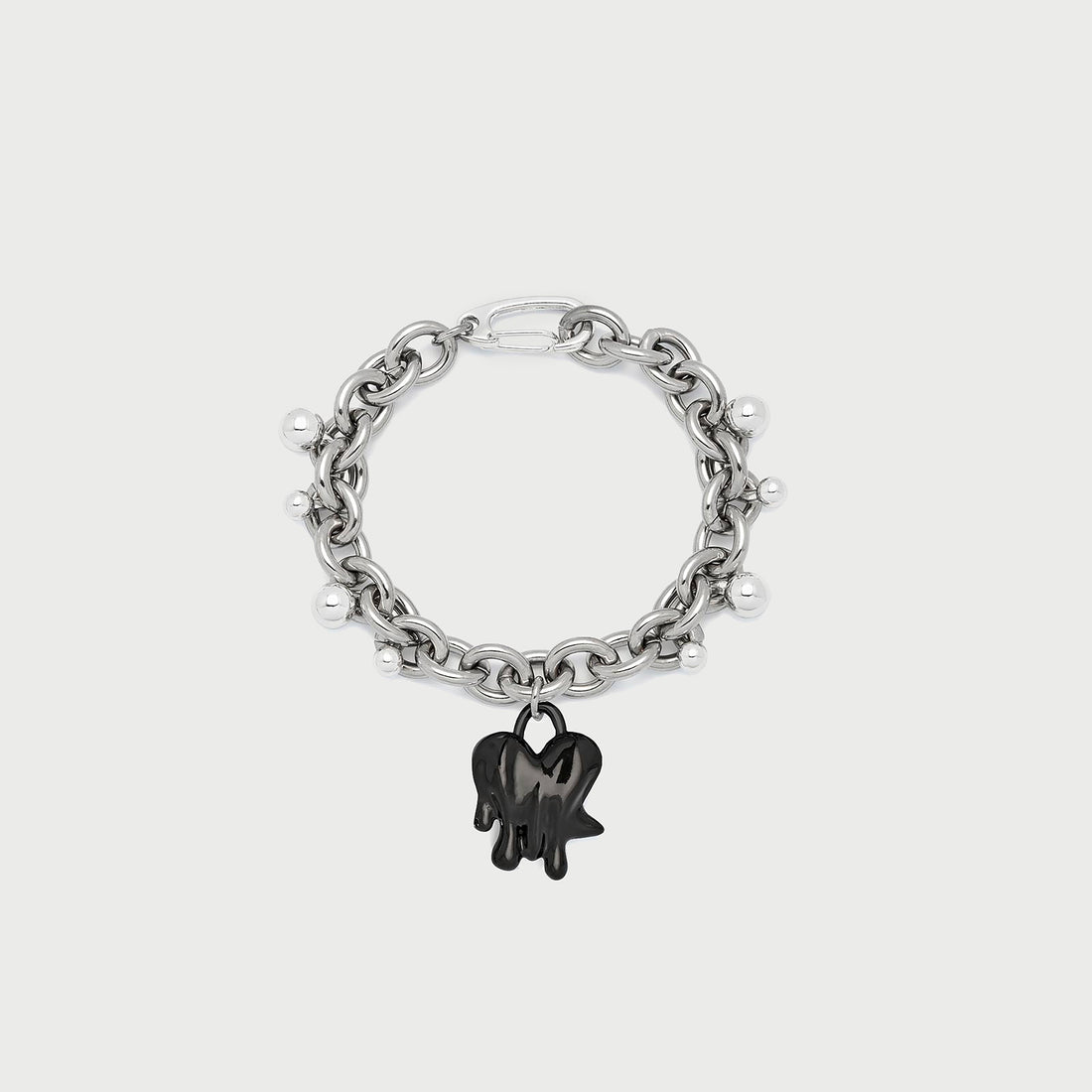 Heart Drop Bracelet in Silver and Black