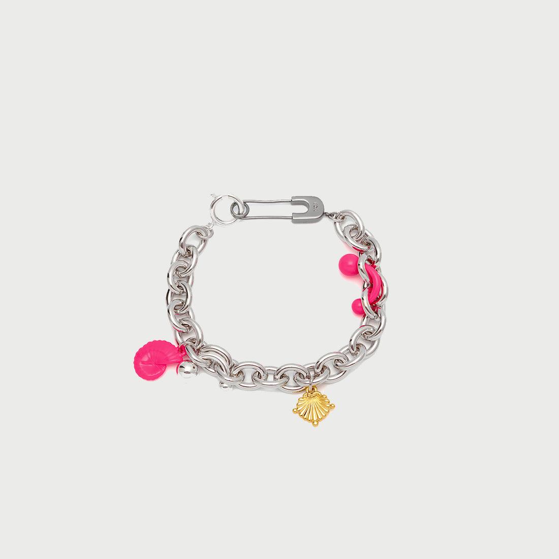 Stella Curb Chain Bracelet in Silver and Pink