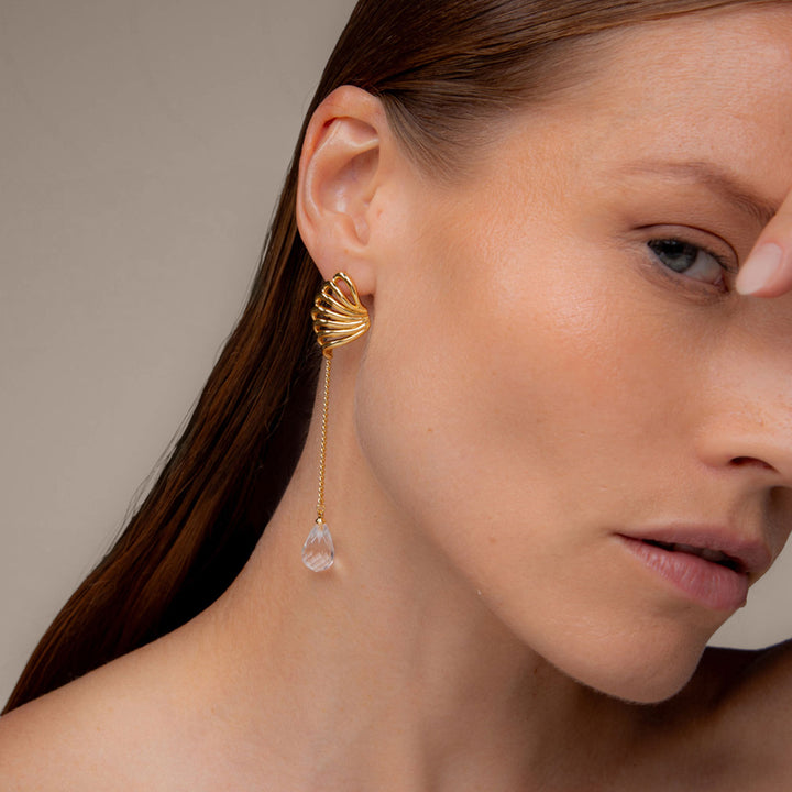 POTOSKA x YOJ Travro Drop Stud Earring in Gold and Crystal