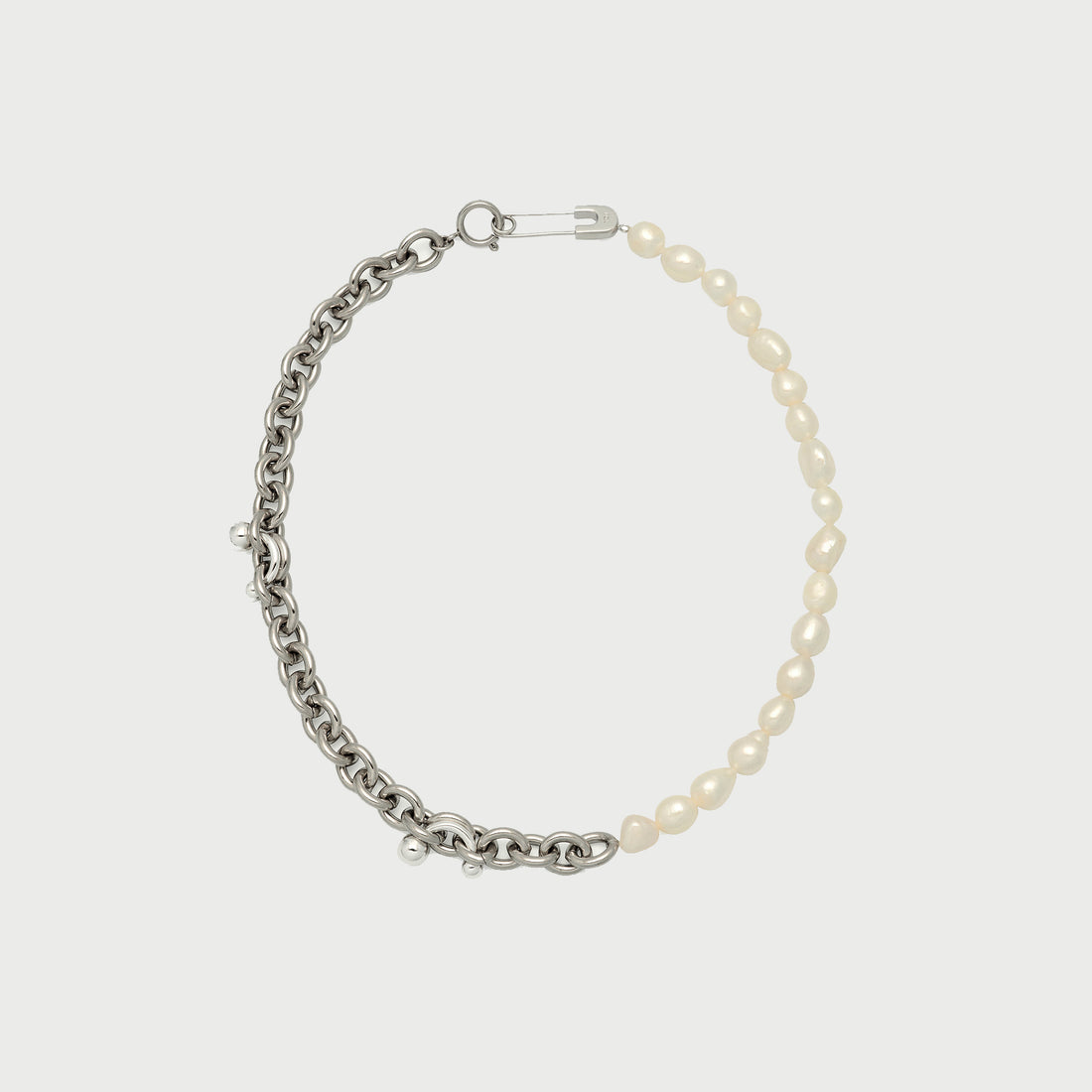 Link White Pearl Necklace in Silver