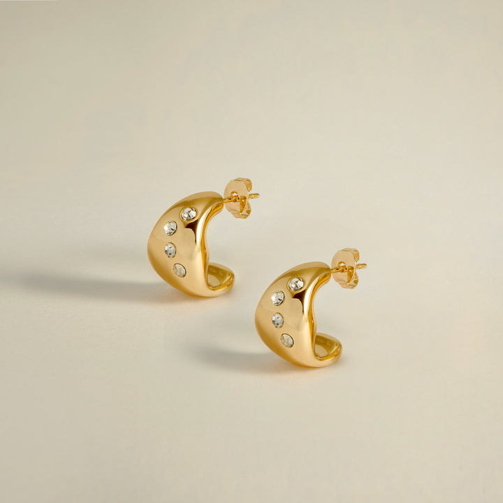 Remeni Crystal Chubby Hoop Earrings in Gold