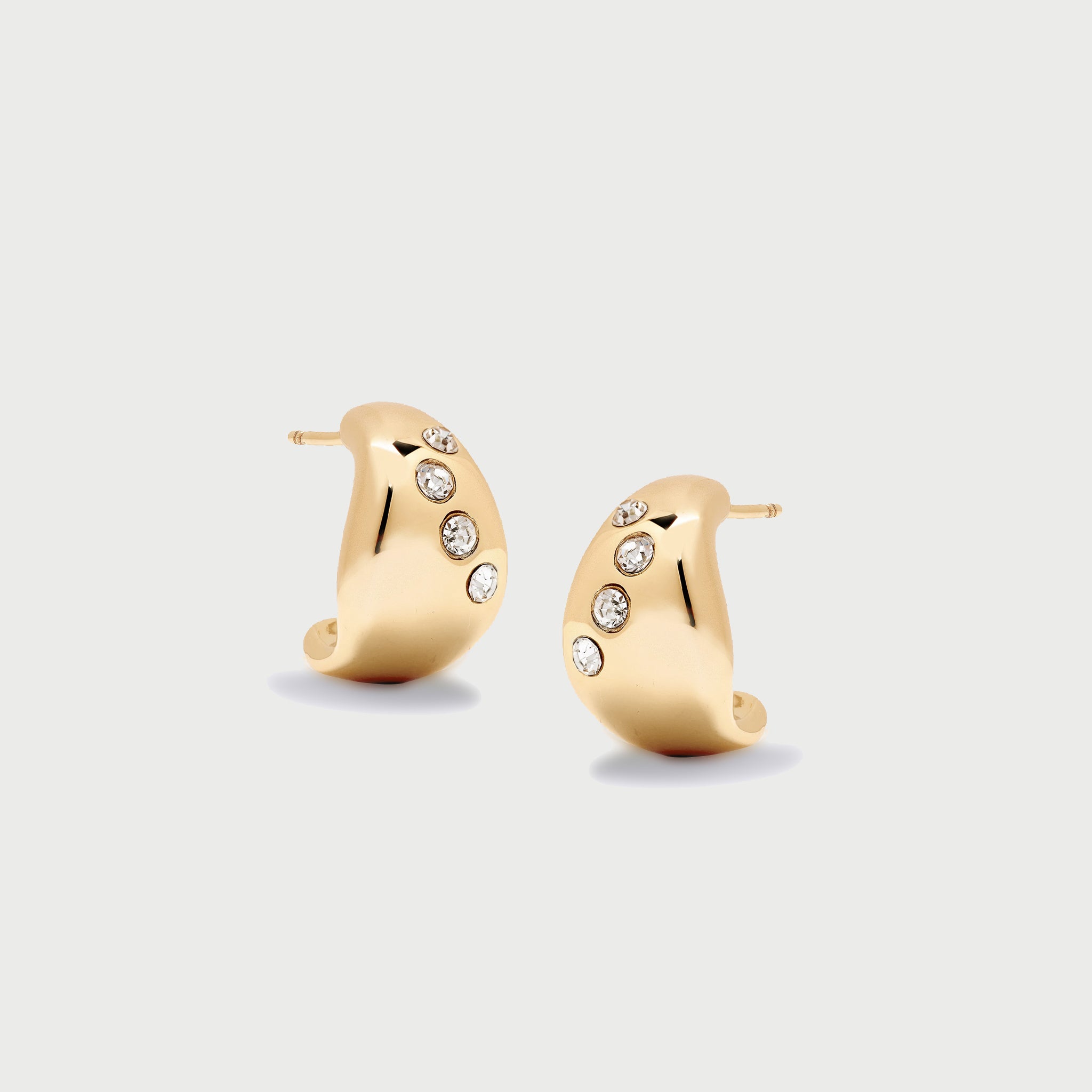 Remeni Crystal Chubby Hoop Earrings in Gold