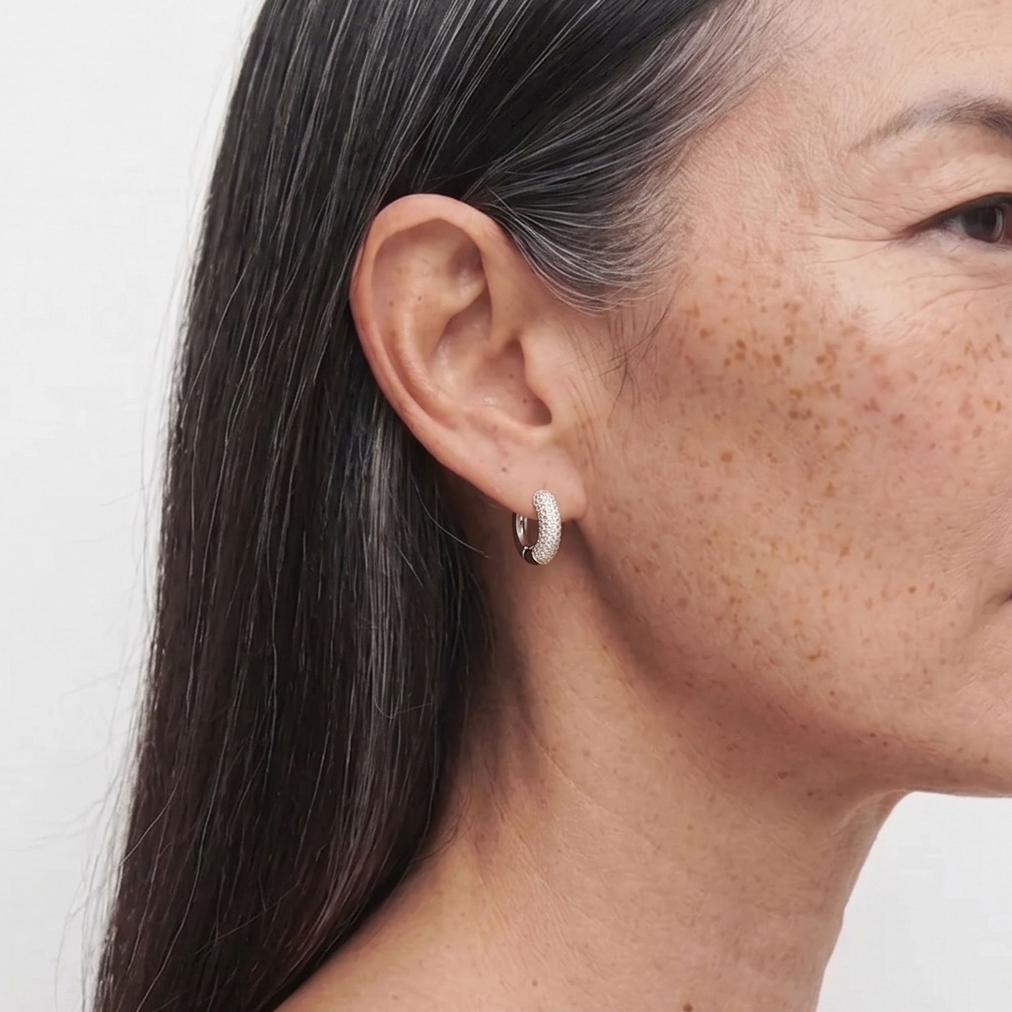 Pave Satro Hoop Earrings in Silver