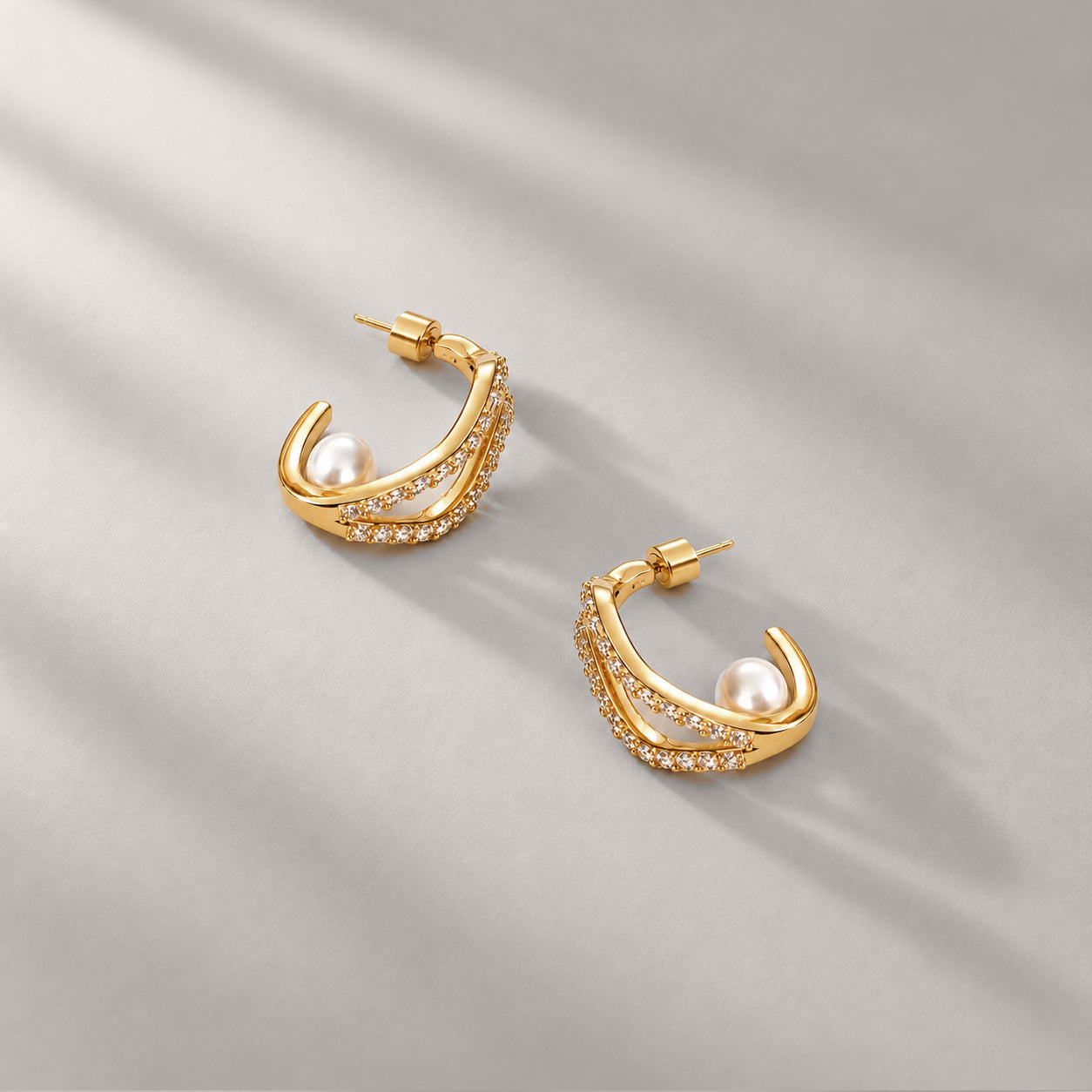 Lain Midi Pearl Hoops In Gold & Crystals