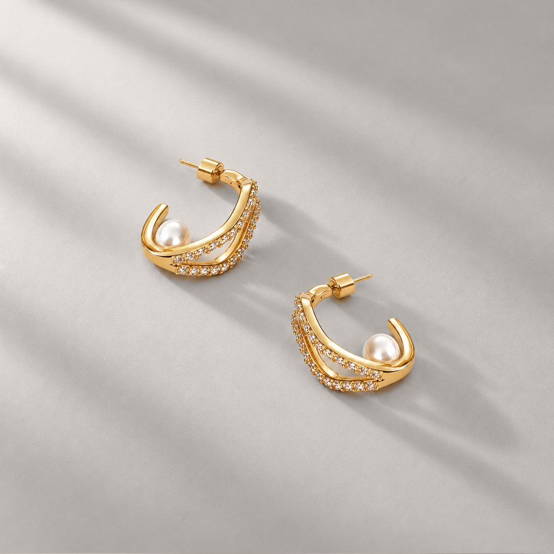 Lain Midi Pearl Hoops In Gold & Crystals