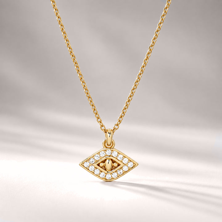 EVIL EYE PENDANT SHORT NECKLACE IN GOLD & CRYSTALS