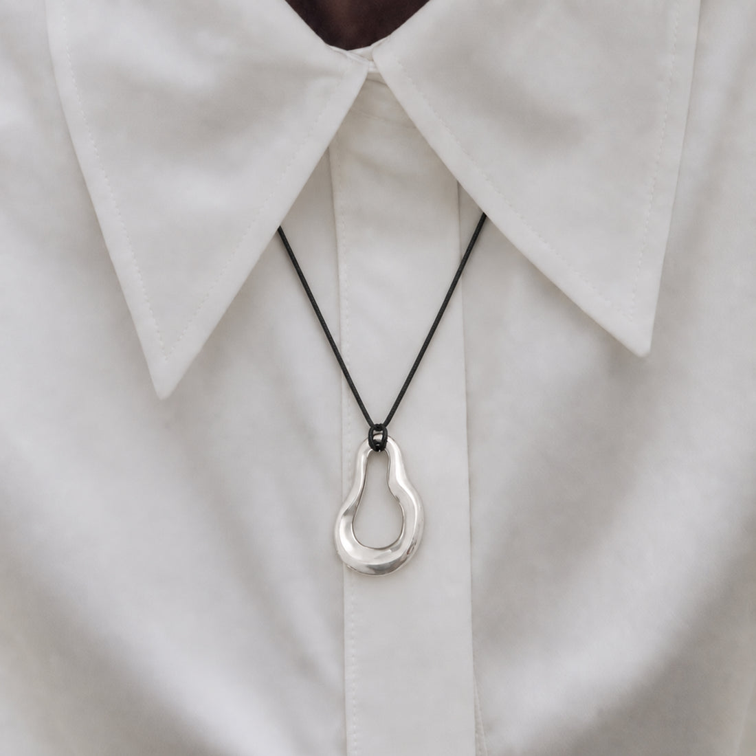 Nova Wave Necklace in Silver & Black Cord