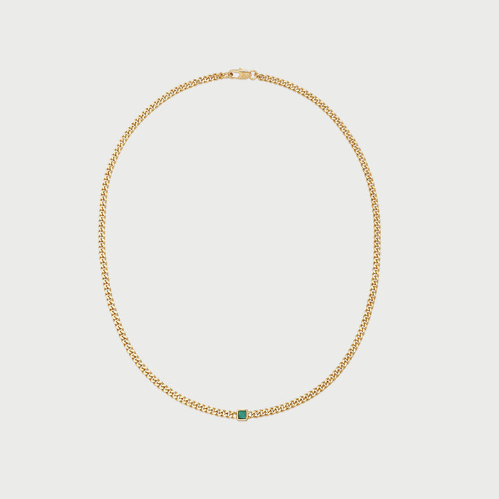 Pea Malachite Stone Curb Chain Short Necklace in Gold