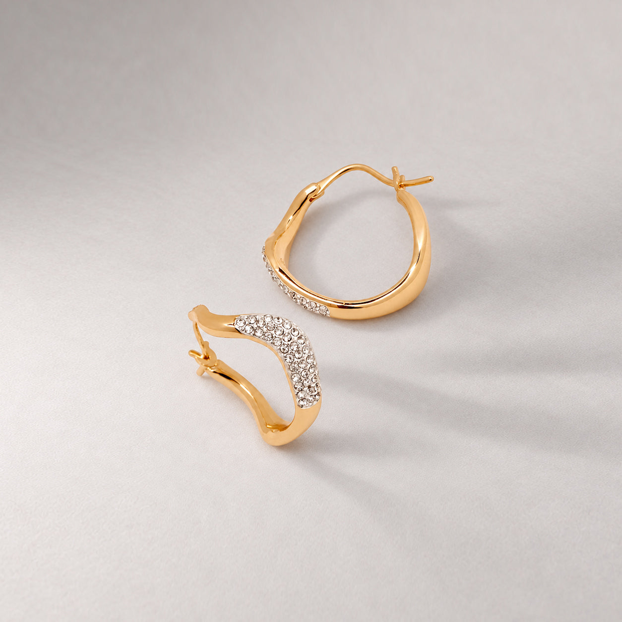 Curved Mini Pave Hoop Earrings in Gold