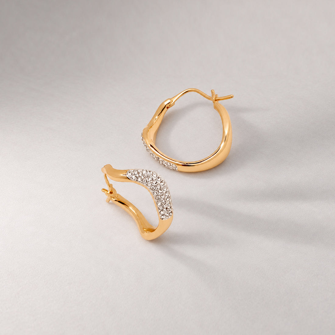 Curved Mini Pave Hoop Earrings in Gold