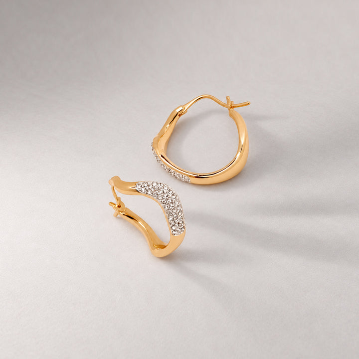 Curved Mini Pave Hoop Earrings in Gold