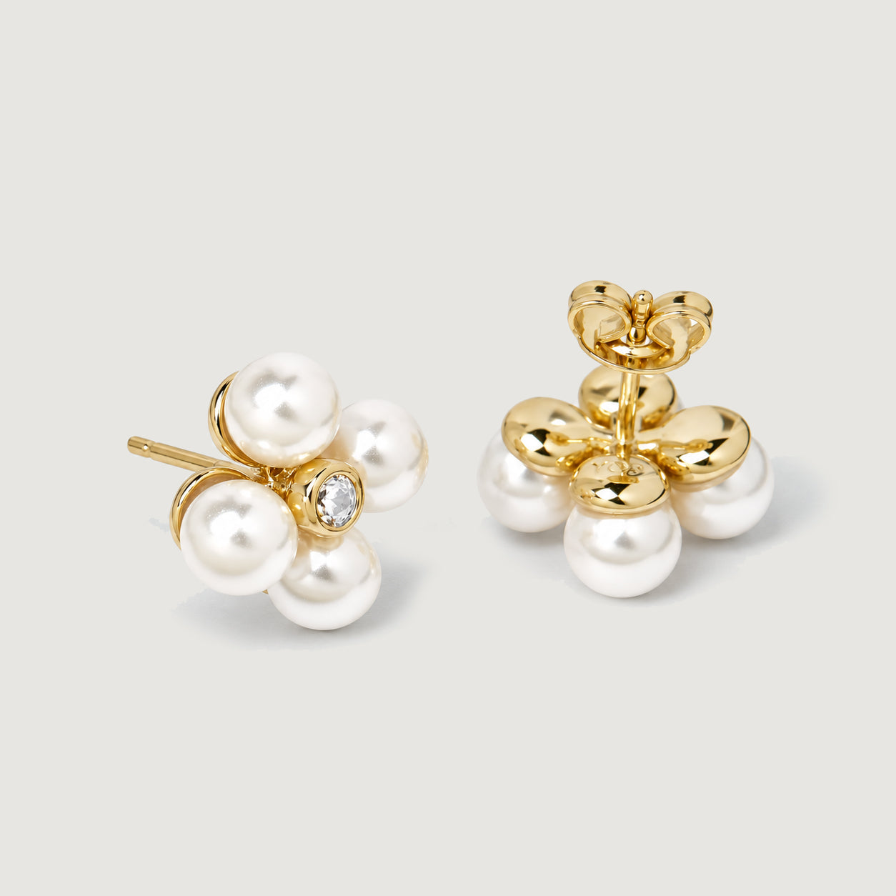 PALERMO MIDI PEARL STUDS IN GOLD CRYSTAL & PEARLS