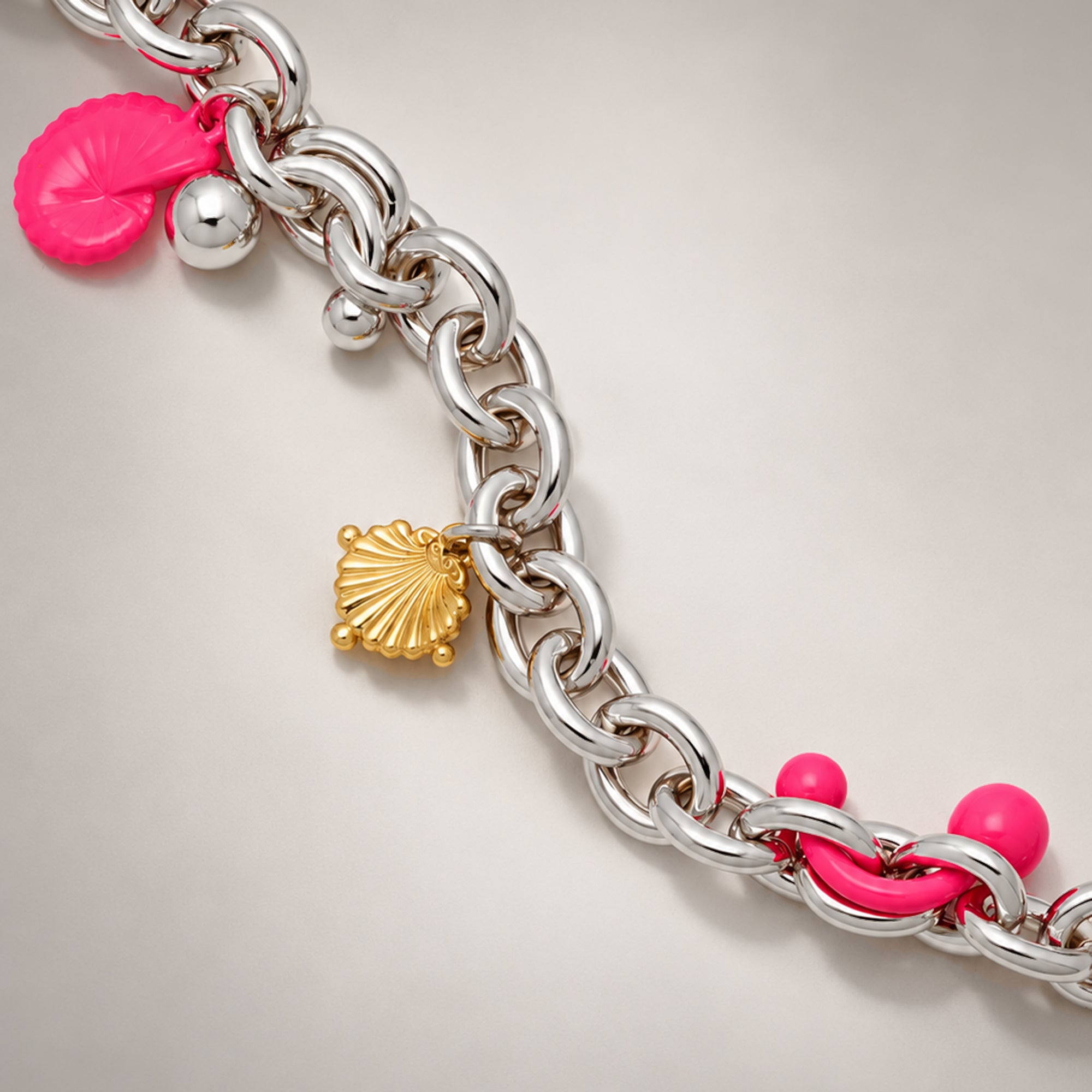 Coral Charm Bracelet in Silver and Pink