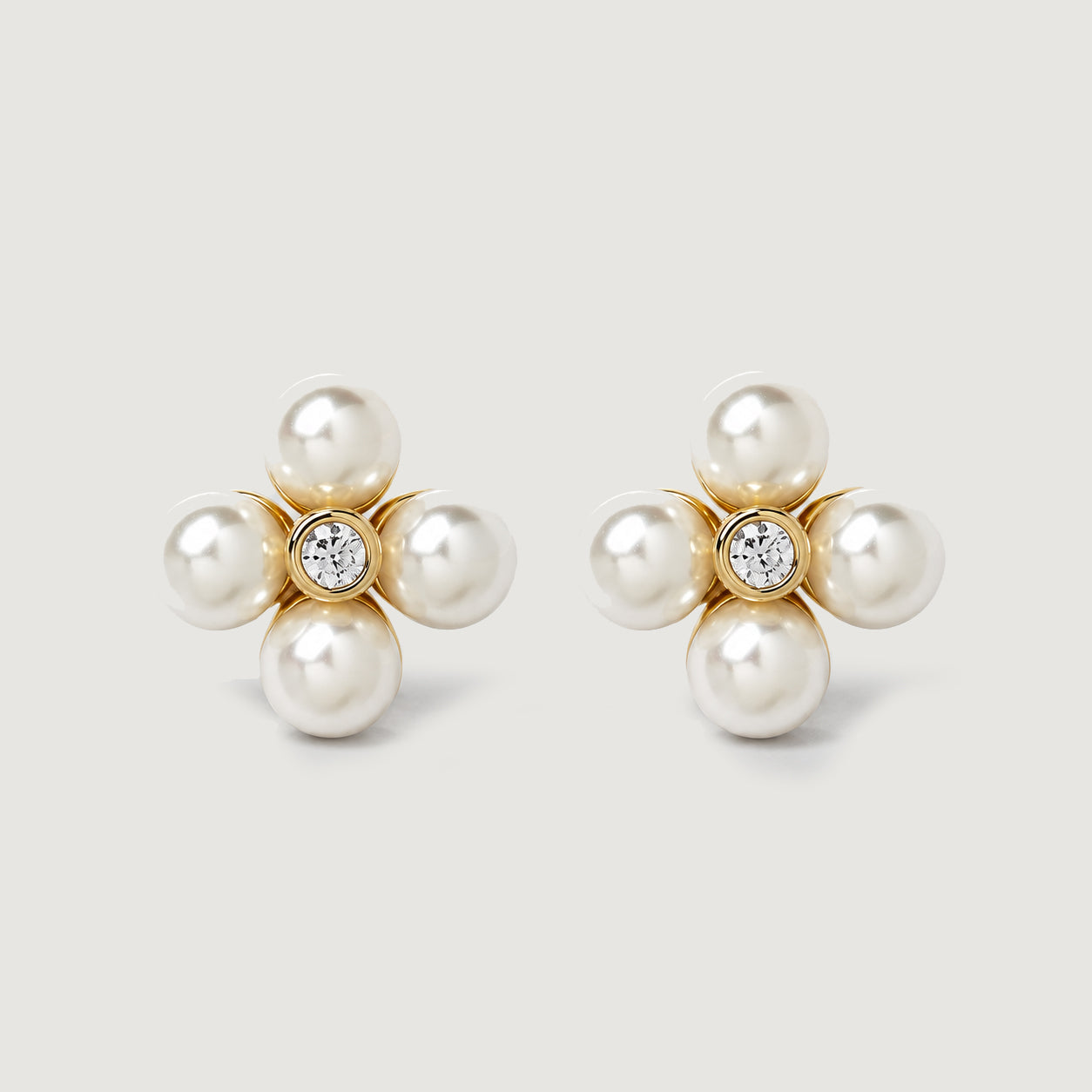 PALERMO MIDI PEARL STUDS IN GOLD CRYSTAL & PEARLS