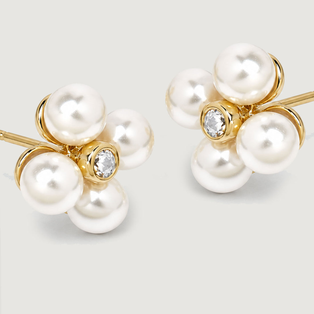 PALERMO MIDI PEARL STUDS IN GOLD CRYSTAL & PEARLS