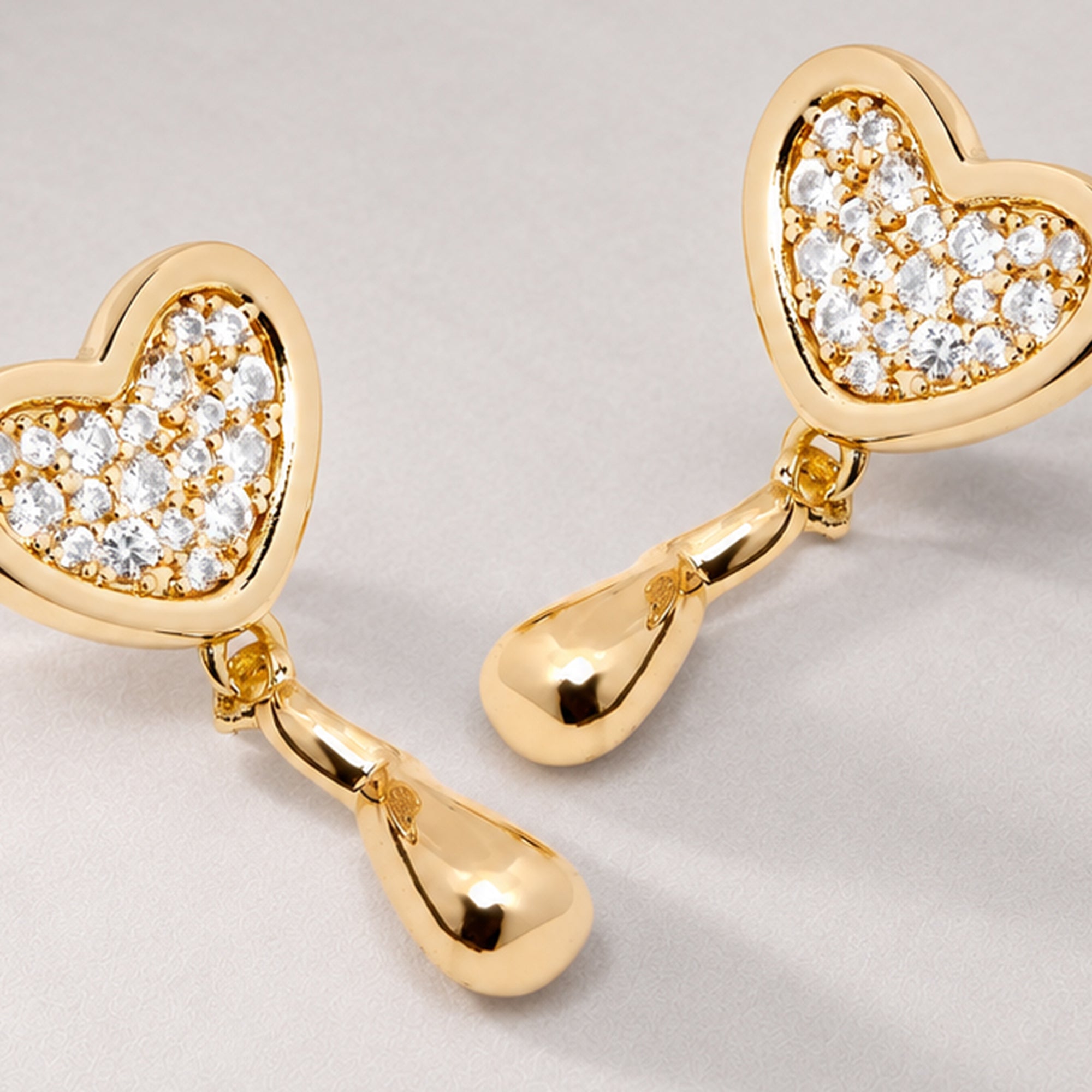 Heart Midi Crystal Face On Stud Earrings in Gold