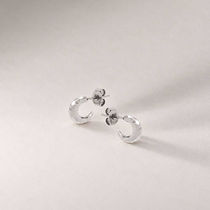 Aalto Mini Hammered Hoop Earrings in Silver