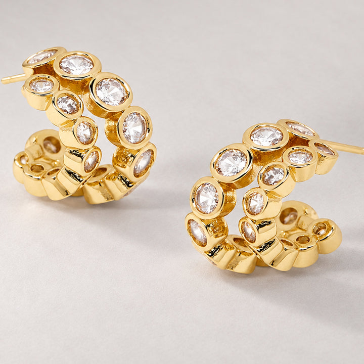 Averto Mini Crystal Double Hoop Earrings in Gold