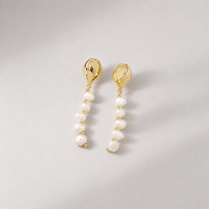 MIPOS PEARL CHARM DROP EARRINGS IN GOLD & PEARLS