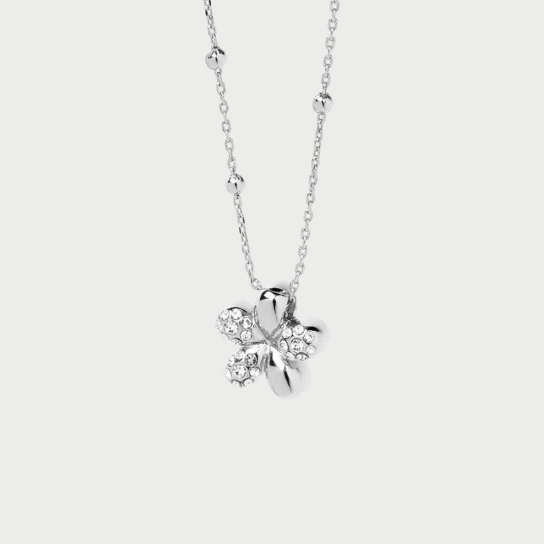 Luna Flower Short Crystal Necklace in Silver