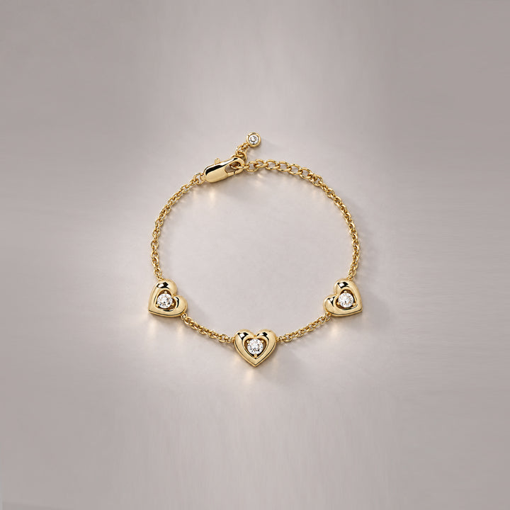 AFELLO HEART CRYSTAL STATION BRACELET IN GOLD & CRYSTAL