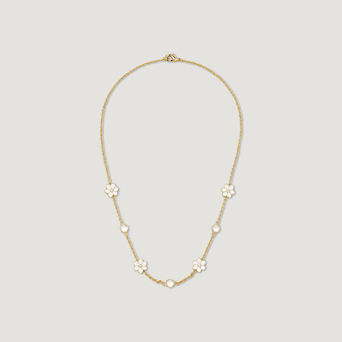XANTIA STONE STATION NECKLACE IN GOLD & MOONSTONE WITH WHITE ENAMEL