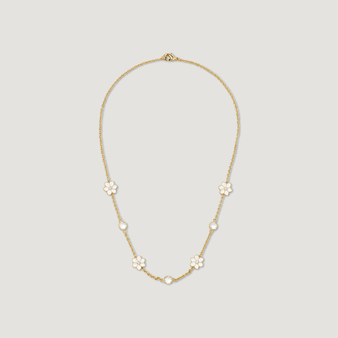 XANTIA STONE STATION NECKLACE IN GOLD & MOONSTONE WITH WHITE ENAMEL