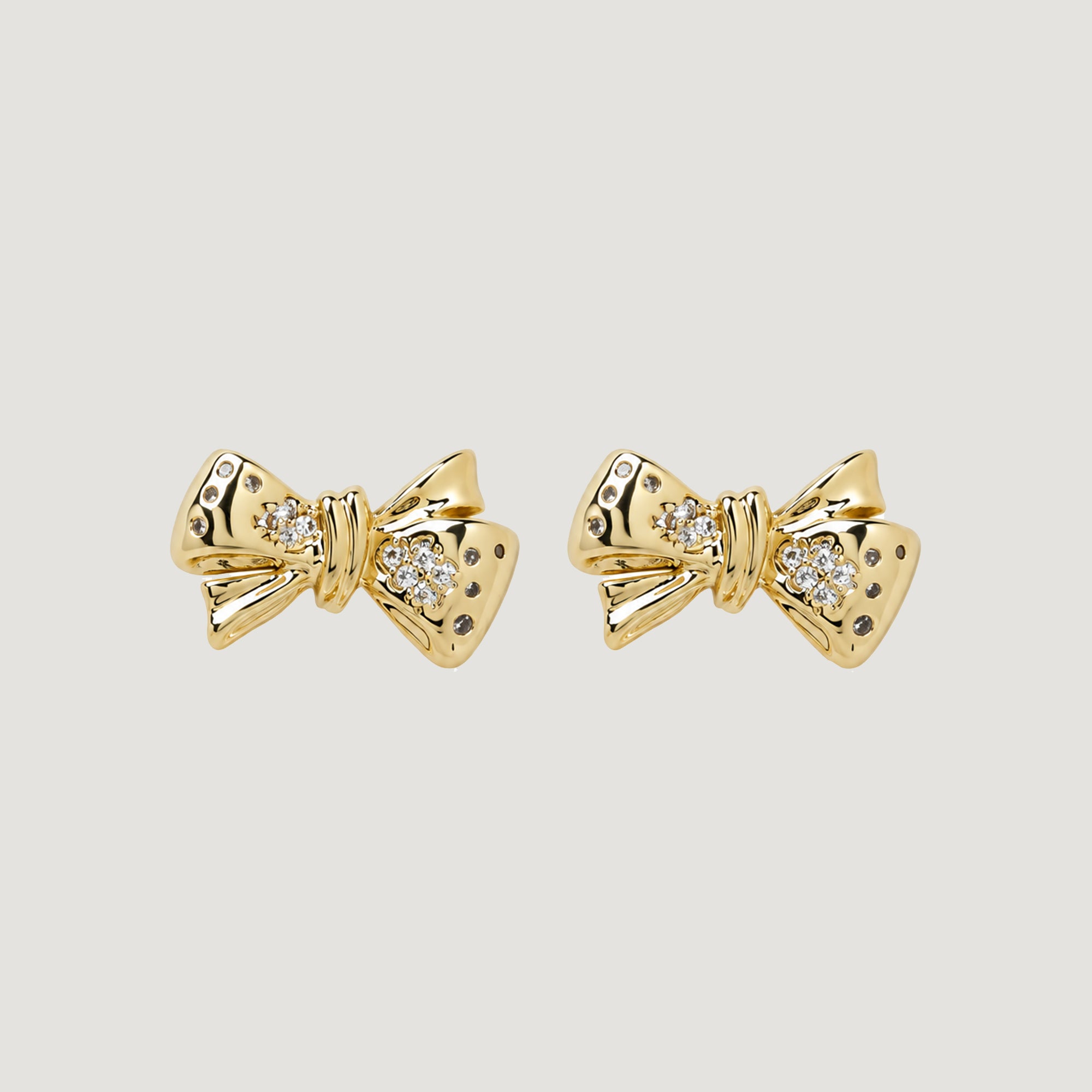 BOW MAXI STUD EARRINGS IN GOLD & CRYSTAL