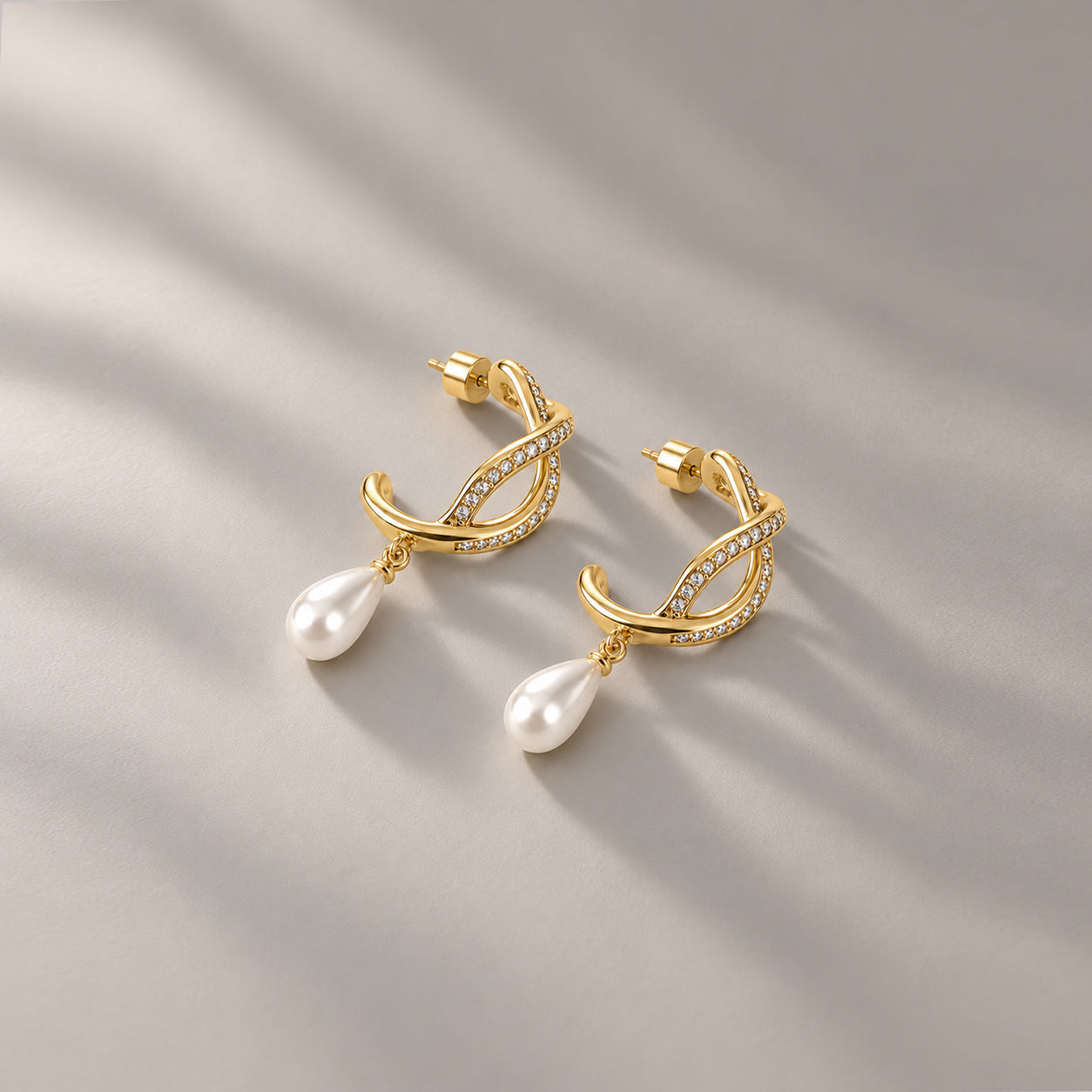 Berdo Midi Pearl Hoop Drop Earrings In Gold, Crystals & Pearls