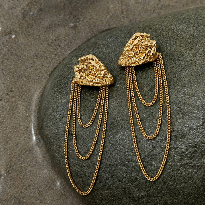 ATAGI FACE ON CHAIN STUD EARRINGS IN GOLD