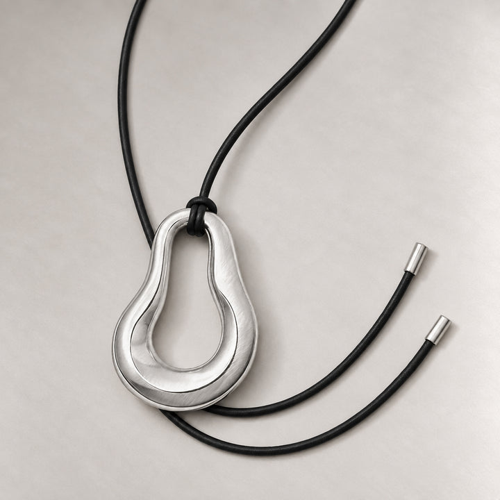 Nova Wave Necklace in Silver & Black Cord