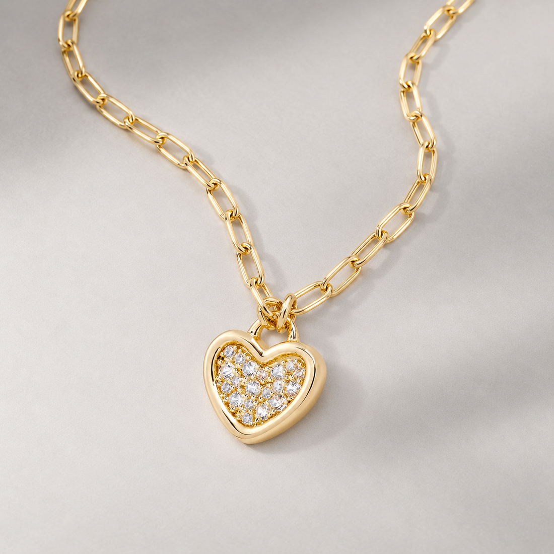 Link Heart Pave Short Necklace in Gold