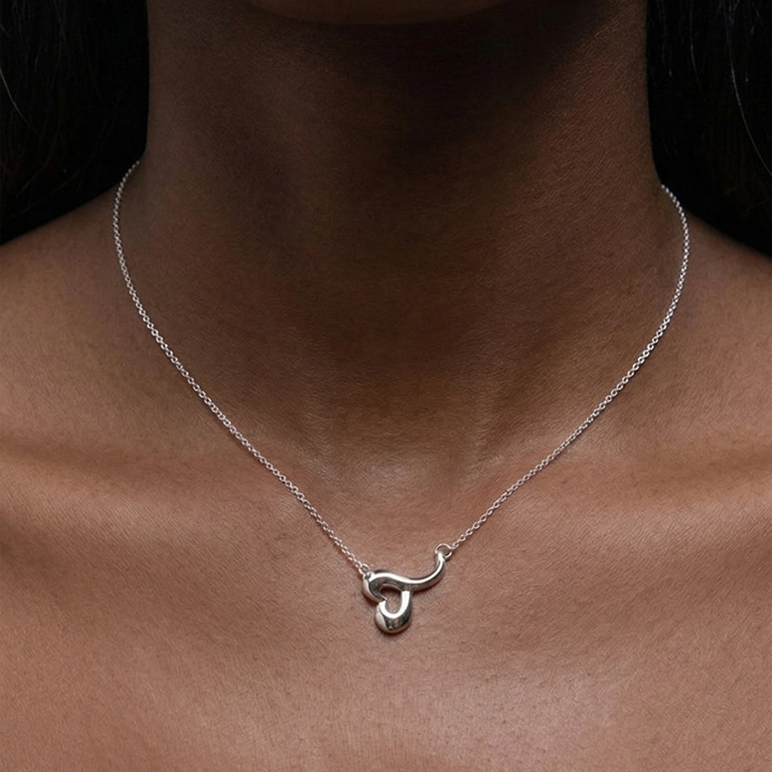 Love Heart Short Necklace in Silver