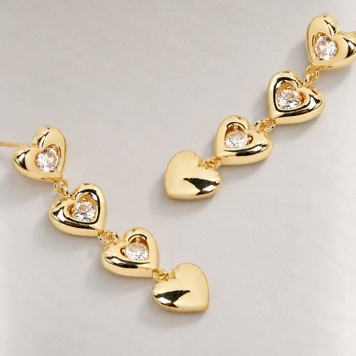 AFELLO HEART DROP EARRINGS IN GOLD & CRYSTAL