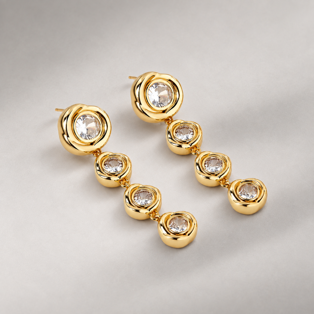 CARLO DROP EARRINGS IN GOLD & CRYSTALS