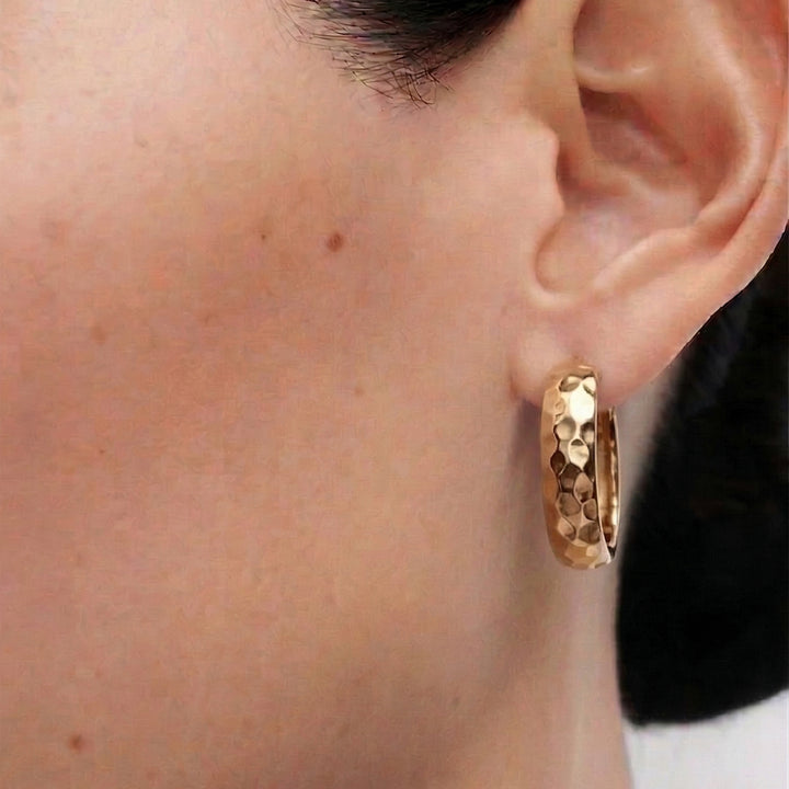 Sanu Soft Hammered Midi Hoop Earrings in Gold