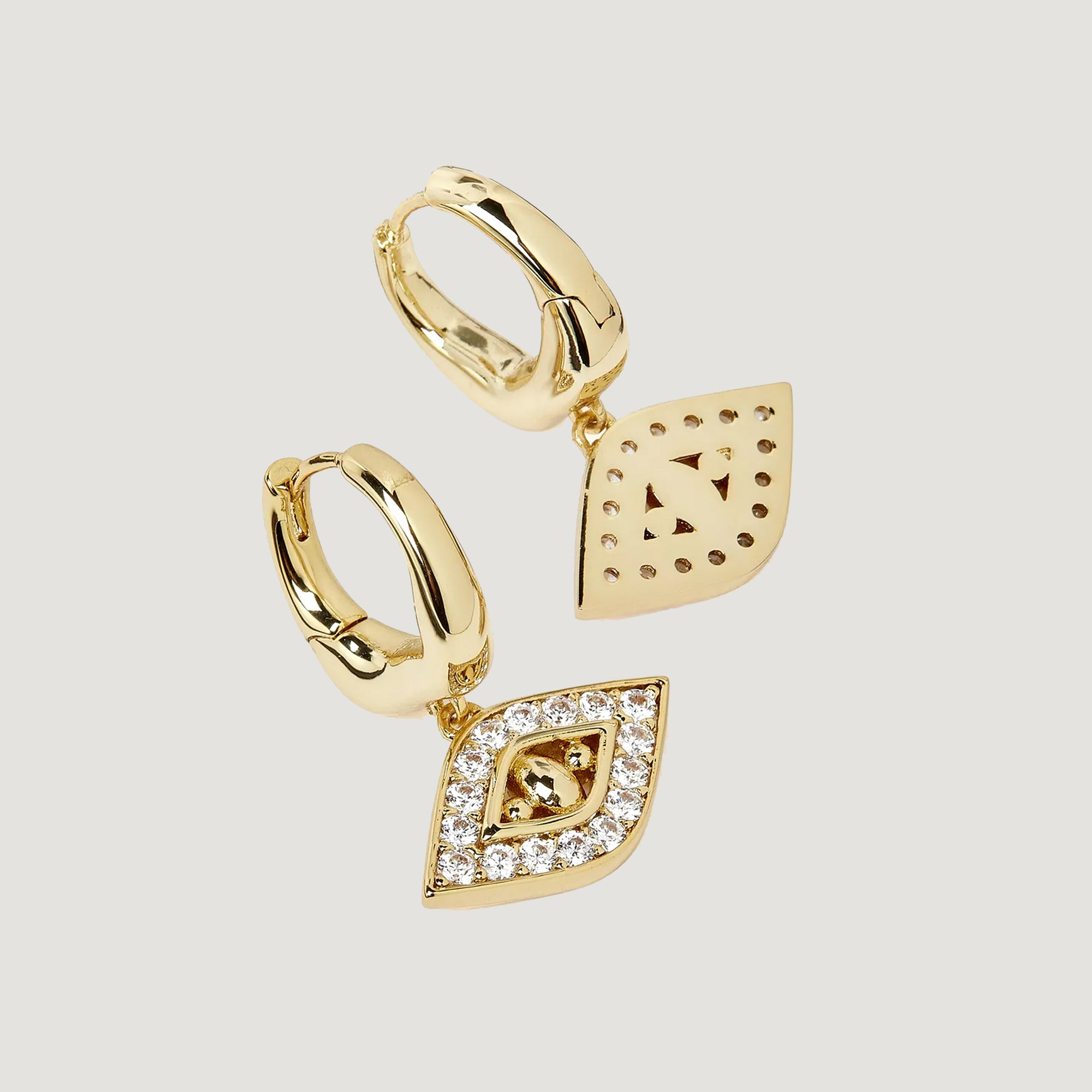 EVIL EYE DROP EARRINGS IN GOLD & CRYSTALS